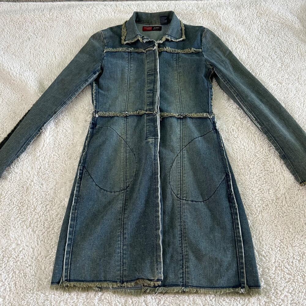 VTG Y2K Younique Jeans Denim Long Jacket Sz S Cotton Streetwear Grunge Utility
